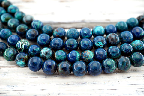 Rare and beautiful Shattuckite 6.5-7mm round beads (ETB01022)