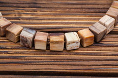 Matte Wood Opalite/ Petrified Wood 8-11mm cube beads (ETB00820)