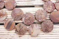 Matte Sonoran Dendrite Rhyolite 29.5-34.5mm round dics beads (ETB00864)