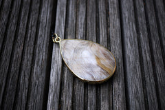 Wood Opalite/ Petrified Wood freeform pendant with brass (ETP00143)