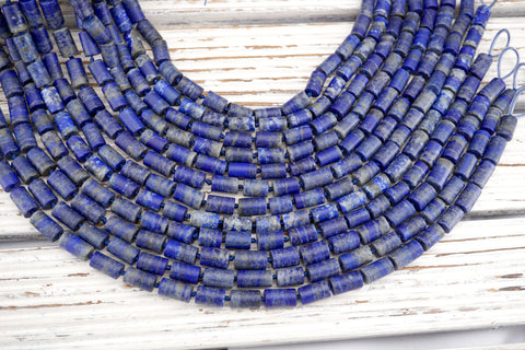 Matte Lapis Lazuli cylinder beads 7-8mm (ETB01752) Fashion jewelry/Vintage jewelry/Gemstone necklace