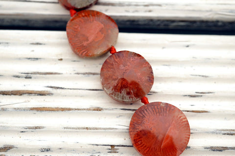 Rare & beautiful Fossilised Red Horn Coral 13.5-19mm freeform beads (ETB01146)