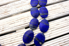 Matte Lapis Lazuli medium size oval beads (amazing blue colour with gold sparkles) (ETB00033)