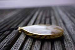 Wood Opalite/ Petrified Wood freeform pendant with brass (ETP00143)