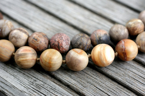 Matte Petrified Wood 11-12mm round beads (ETB00972)