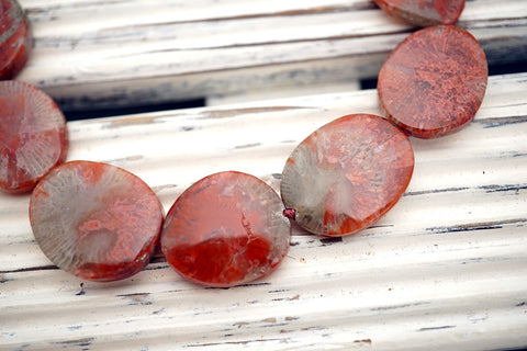 Rare & beautiful Red Horn Coral Fossil 16.5-19mm freeform beads (ETB01135)