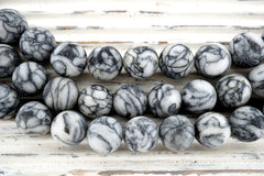 Matte Pinolith 11-12mm round beads (ETB01165)