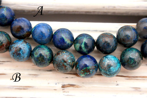 Rare and beautiful Shattuckite 10mm round beads (ETB00985)