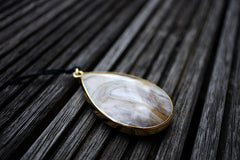 Wood Opalite/ Petrified Wood freeform pendant with brass (ETP00143)