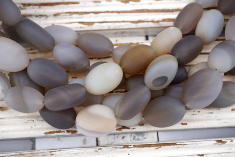 Matte Grey Agate Oval beads (ETB01721) Healing crystal/Reiki healing/Healing necklace