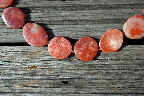 (SPL00055)  Fossilised Red Horn Coral freeform beads/necklace