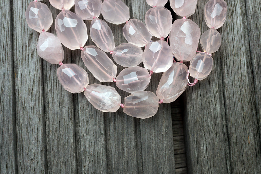 Faceted Natural Pink Rose Quartz Beads Gemstone Heart From Madagascar 15.5
