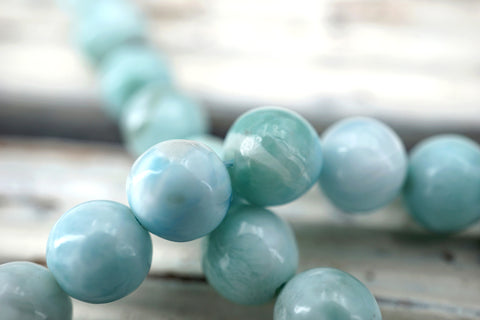 Larimar round beads 7-7.5mm (ETB01653) Rare stone/Unique jewelry/Vintage jewelry/ラリマー