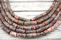 Leopardskin Jasper Cylinder beads 8-10mm (ETB01712)  Unique jewelry/Vintage jewelry/Gemstone necklace