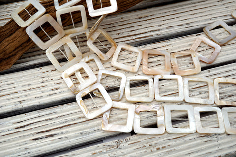 White Mother of Pearl / MOP 31-33mm square hoop beads (ETB01704)
