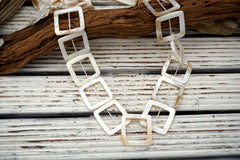 White Mother of Pearl / MOP 31-33mm square hoop beads (ETB01704)
