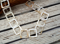 White Mother of Pearl / MOP 31-33mm square hoop beads (ETB01704)