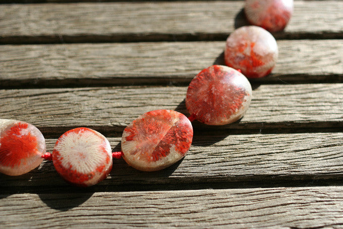 Rare & beautiful Red Horn Coral Fossil 18-16mm freeform beads (ETB00954)