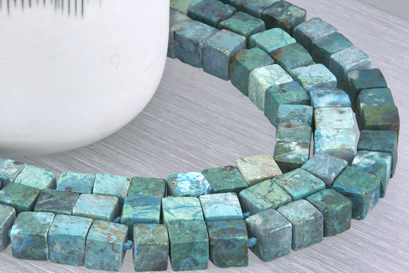 Natural Amazing blue Peruvian Matte Chrysocolla A grade 9-10mm cubic / cube beads  (ETB01156)