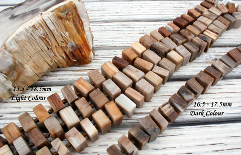 Matte Wood Opalite/ Petrified Wood 15.5-20mm cube beads (ETB00844)