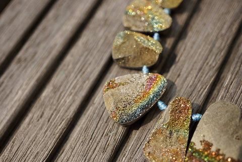 Rare and exotic Russian Rainbow Pyrite 8-23.5mm freeform beads (ETB00808)