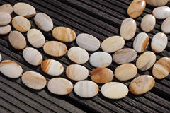 Petrified honey Palm wood / Fossilized Palm wood oval beads /length 36-41mm (ETB00099)