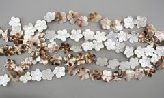 Black Mother of Pearl / MOP 21-24mm handmade flower beads (ETB00358)