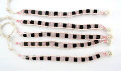 Fashionable Leather bracelet with Rose Quartz round beads & Black Jade square beads (ETO00033)