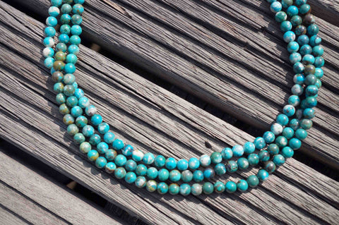 Natural Amazing blue Peruvian Chrysocolla AB grade 5-6mm round beads  (ETB00172)