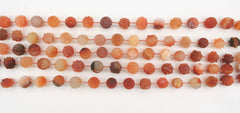 Matte Carnelian 12-14.5mm handmade two side flower beads (ETB01281)