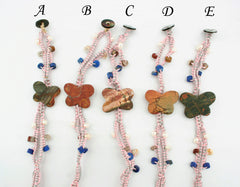 Fashionable Rayon bracelet with Cherry Creek butterfly beads Pearl, Lapis, Noreena jasper & Wood opalite (ETO00034)