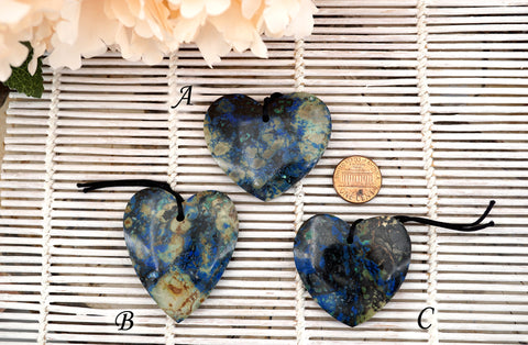 Rare and Natural Azurite heart shape pendants (ETP00324)