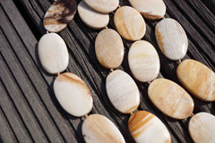 Petrified honey Palm wood / Fossilized Palm wood oval beads /length 36-41mm (ETB00099)