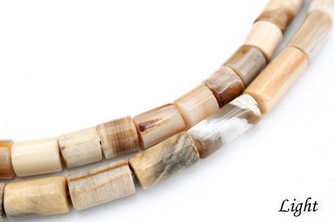 Wood Opalite/ Petrified Wood 6-8mm cylinder beads (ETB00539)