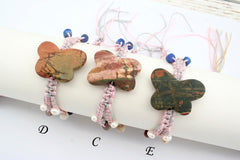 Fashionable Rayon bracelet with Cherry Creek butterfly beads Pearl, Lapis, Noreena jasper & Wood opalite (ETO00034)