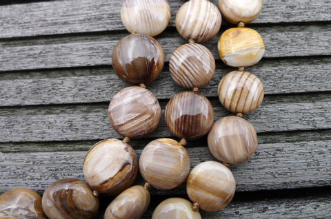 Wood Opalite/ Petrified Wood 14-17.5mm graduate button beads (ETB00215)