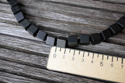 Matte Australian Black Jade 8-9mm cubic/ cube beads (ETB00553)