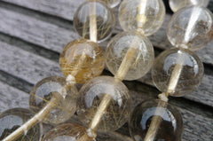 Rutilated Quartz AB grade 11-12mm round beads (ETB00054)