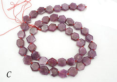 Genuine Ruby Corundum 8.5-16mm faceted hexagon beads (ETB00918)