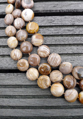 Wood Opalite/ Petrified Wood 14-17.5mm graduate button beads (ETB00215)