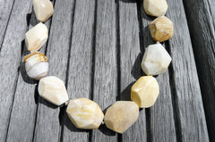 (SPL00023) Petrified Honey Palm Wood large faceted beads