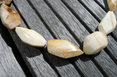 (SPL00026) Petrified Honey Palm Wood large faceted beads