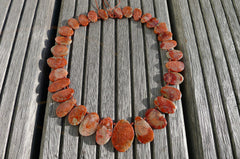 (SPL00060) Fossilised Red Horn Coral freeform beads/necklace top side drilled