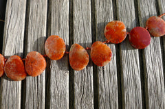 (SPL00059) Fossilised Red Horn Coral freeform beads/necklace top side drilled