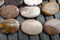 (SPL00031) Petrified Wood large oval flat beads
