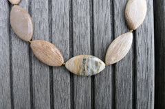 (SPL00030) Petrified Wood medium marquise flat beads