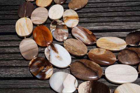 Petrified Wood 23-30mm oval flat beads (ETB00532)