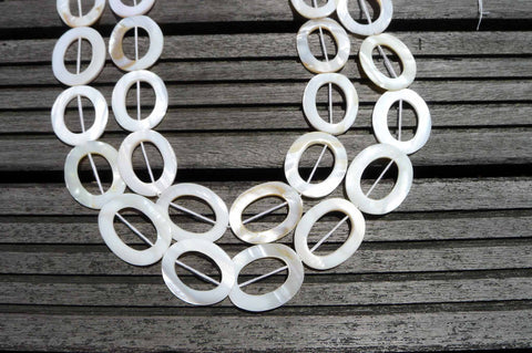 White Mother of Pearl / MOP 24.5-26mm oval hoop beads (ETB00273)