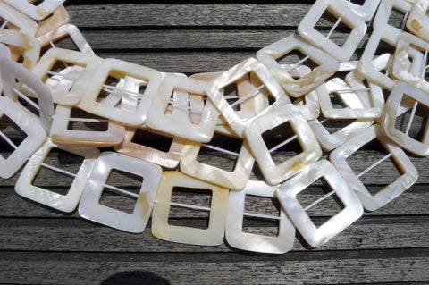 White Mother of Pearl / MOP 25-27mm square hoop beads (ETB00274)