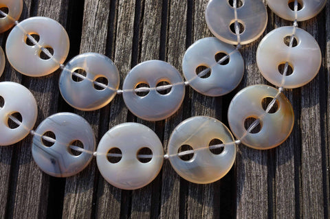 Grey Agate large 26-30mm round button two holes beads (ETB00279)
